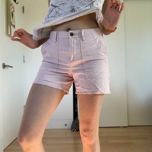 pink and white girlfriend chino shorts